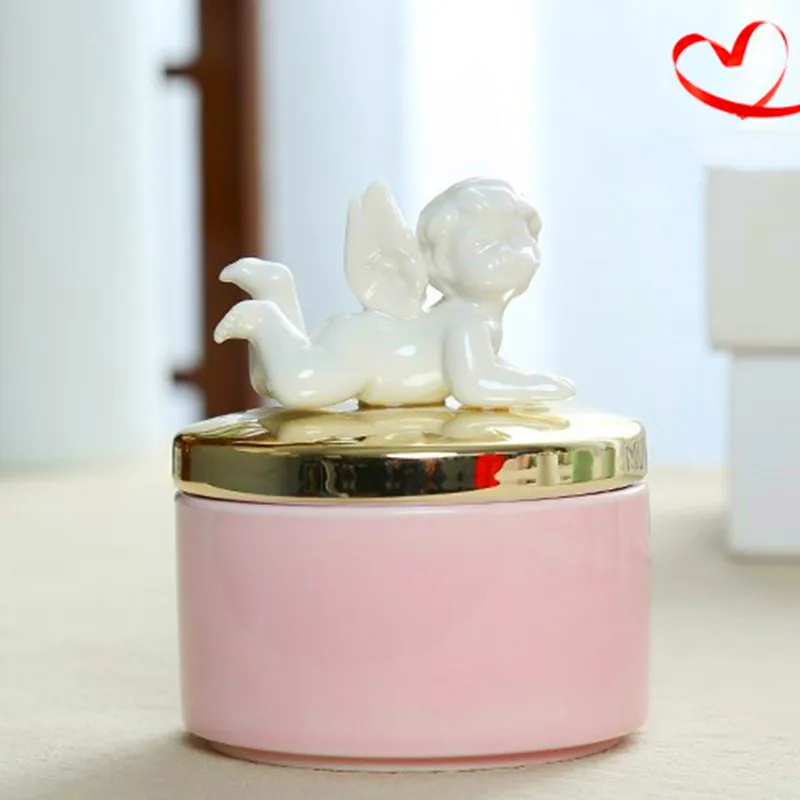 Romantic Pink Wedding Angel Ceramic Candy Box Creative Gift Box Gift Box Jewelry Golden Box Earring Necklace White Storage Tank 5