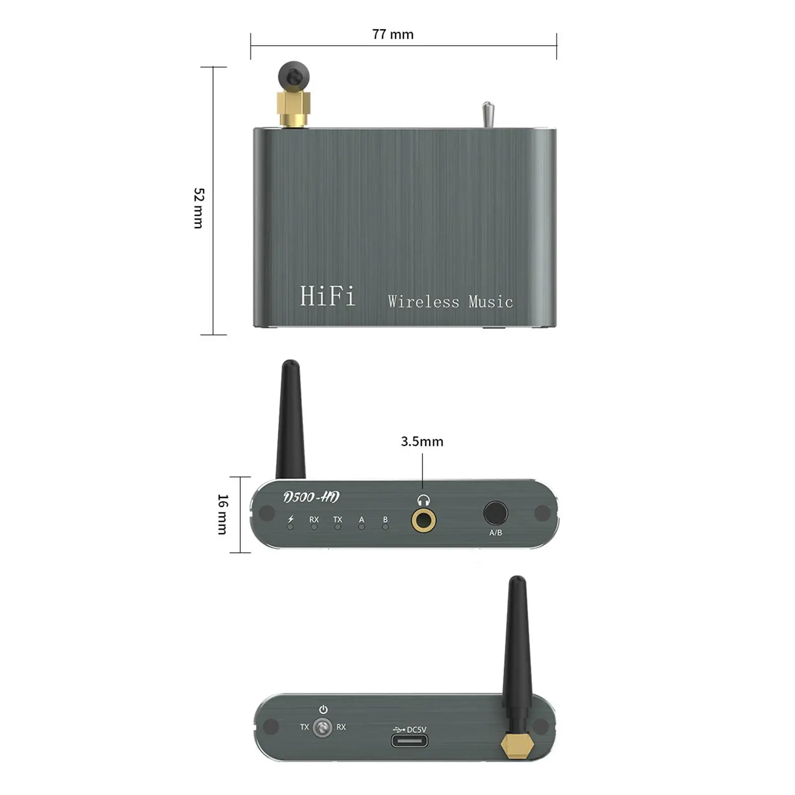 5.2 Transmitter Receiver Portable AUX Audio Adapter Easy to Use Audio Adapter 3.5mm for Speakers Computer Home Stereo Phones Car