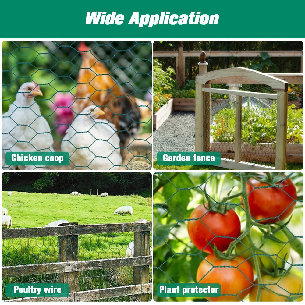 Chicken Wire 39.37x1200in Hexagonal Mesh Chicken Coop Rabbit Wire PVC-Coated Garden Poultry Netting Anti-Rust for Poultry Garden