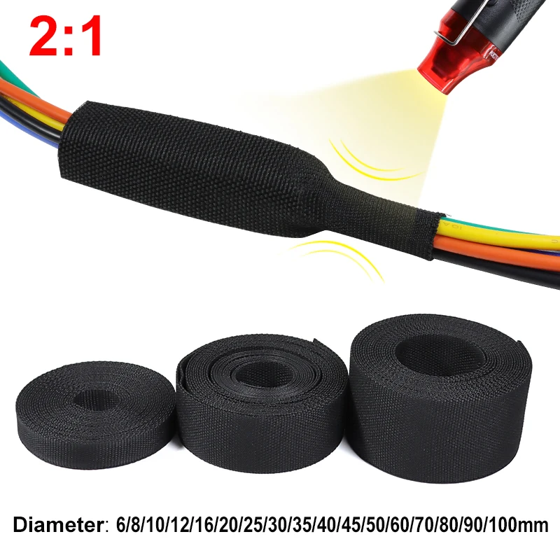 Guaina Del Cavo Termoretraibile Guaina In Tessuto Intrecciato 6 ~ 100Mm Isolamento Pet Auto Line Organizer Protezione Del Filo Guaina Termoretraibile