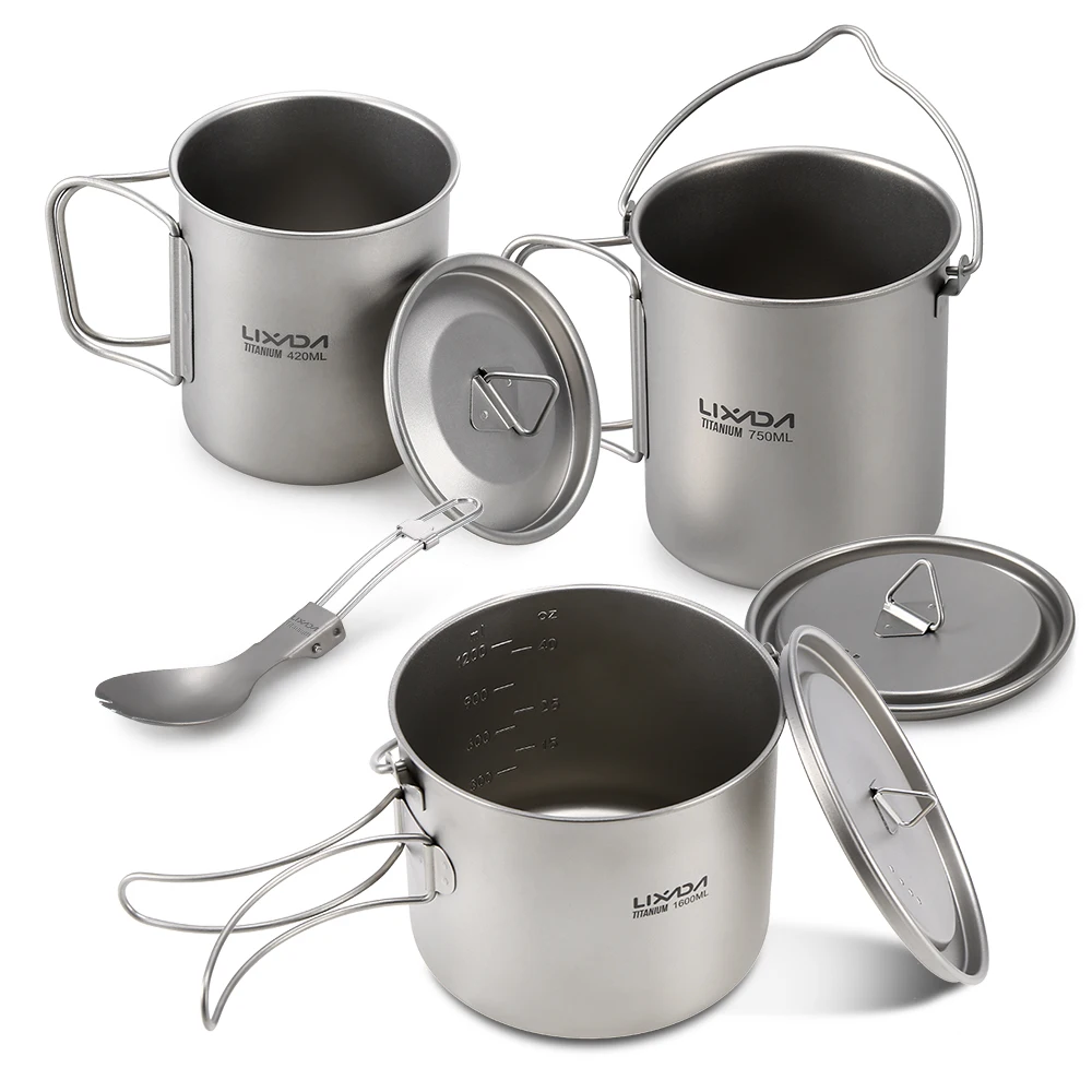 Lixada Titanium Cup Pot Ultralight Portable Cup Hanging Pot with Lid and Foldable Handle Outdoor Camping Hiking Backpacking 4