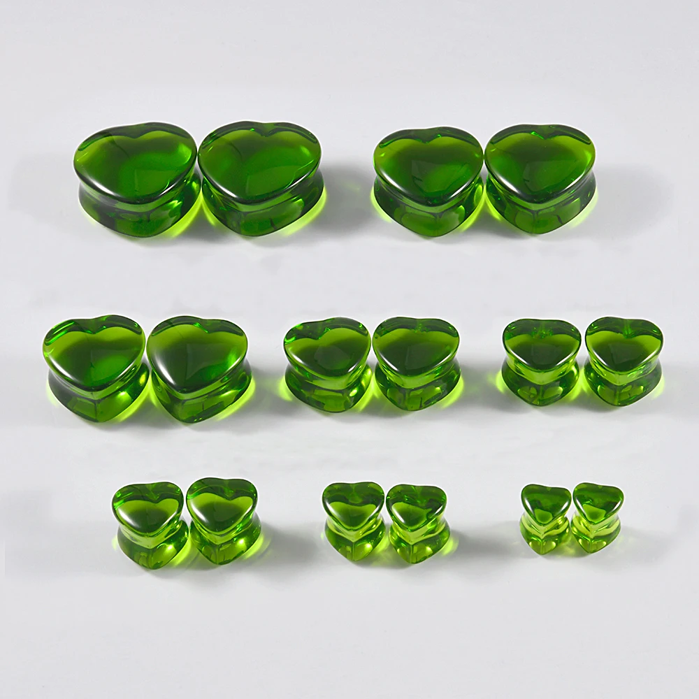 Emerald Heart Glass Ear Tunnels & Plugs Set