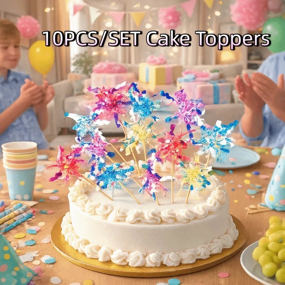 10 pieces Colorful Glitter Cake Topper Sparkle Bamboo Foil Firework Cupcake Toppers Tassels Cake Plugin Baking Dessert Decor