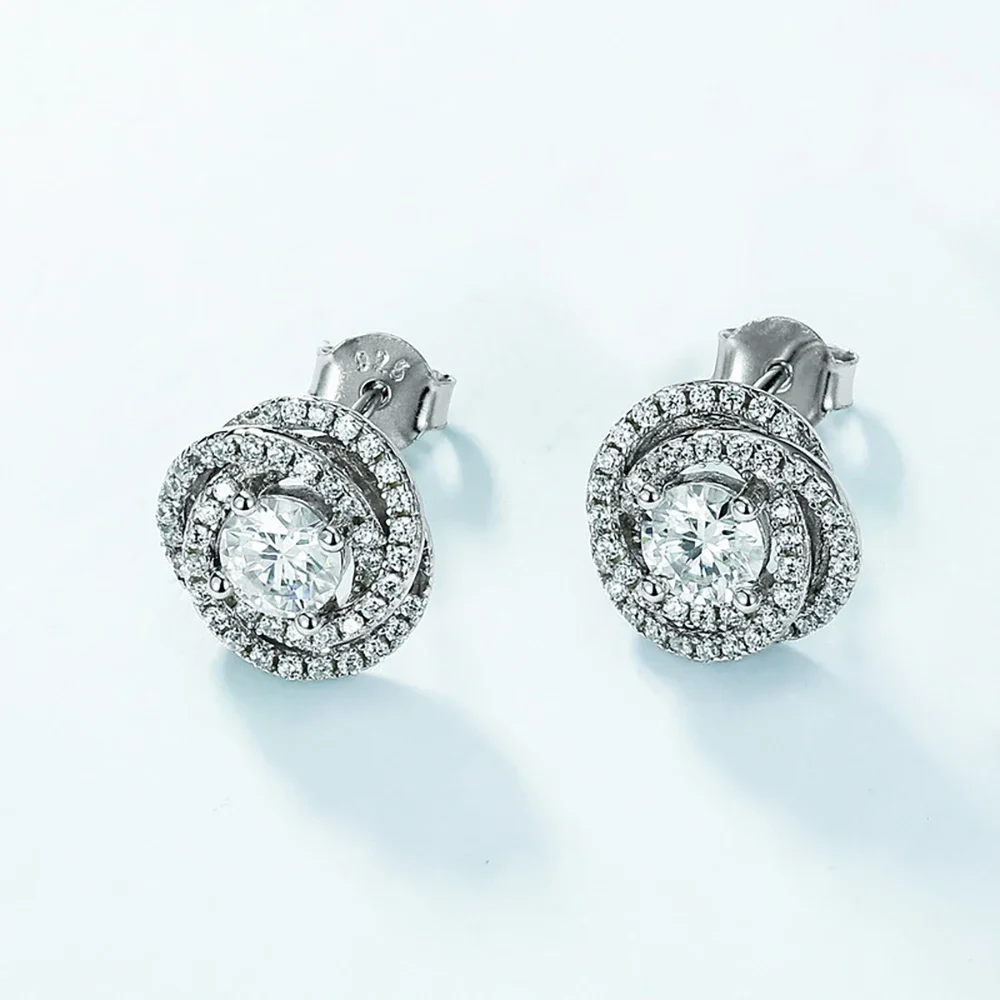 D VVS1 Moissanite Diamond Jewelry Set For Women 925 Sterling Silver 18K Plated Flower Pendant Necklace Stud Earring Gifts