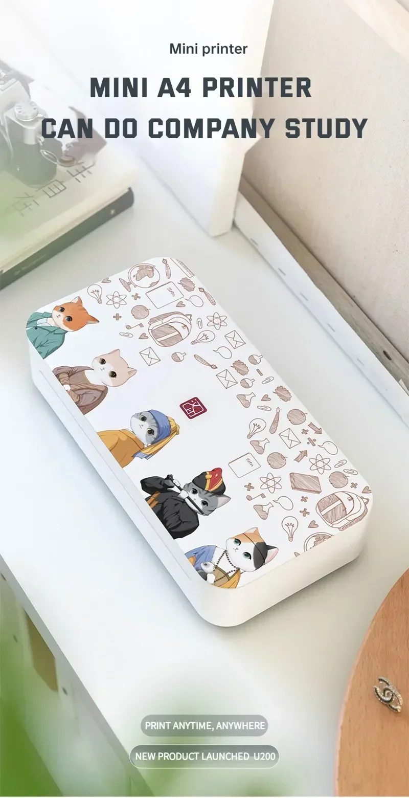GlowMartHPRT U200 A4 Portable Paper Printer Thermal Wireless Compatible with Mobile Photo 600MM/S High speed printing