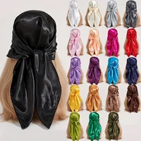 Solid Color Large Bandana Classic Satin Square Scarf Women Imitation Silk Neckerchief Windproof Shawl Head Wrap Hair Accessories 1