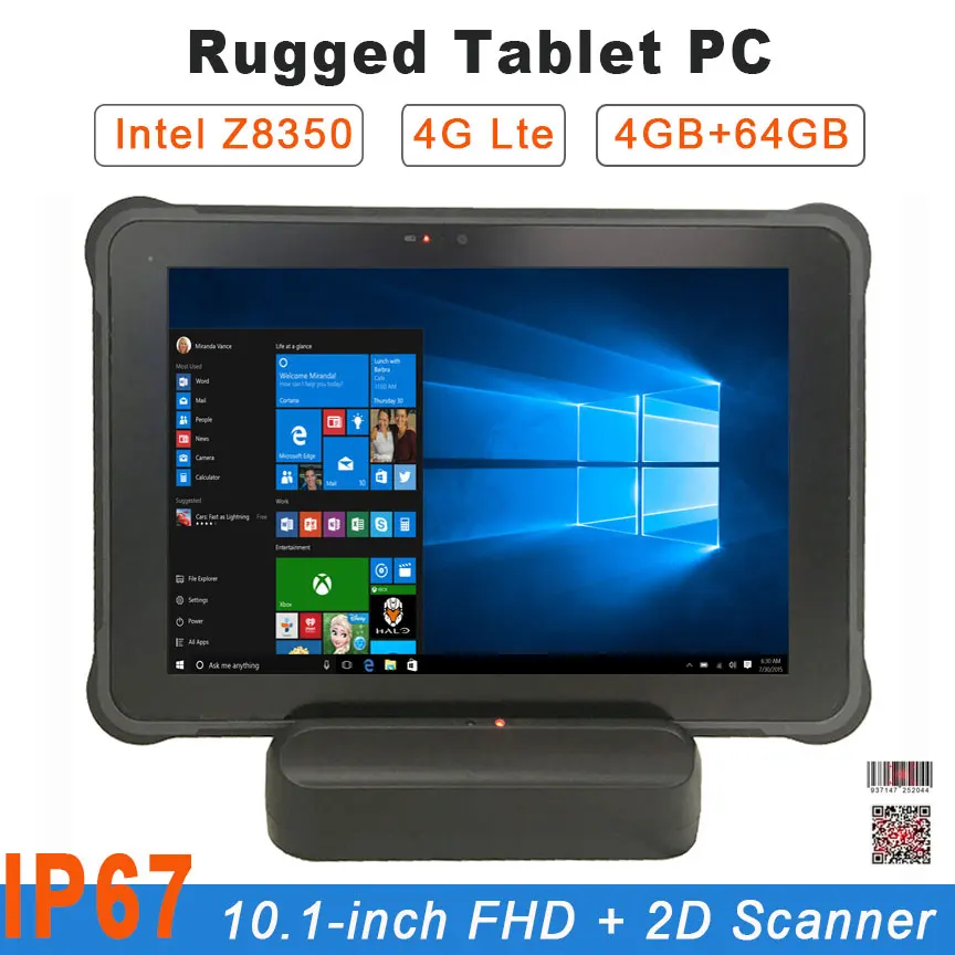 Rugline 10.1 Pollici Windows 2D Scanner Di Codici A Barre Rs232 Docking Station Ip65 Tablet Pc Industriale Robusto