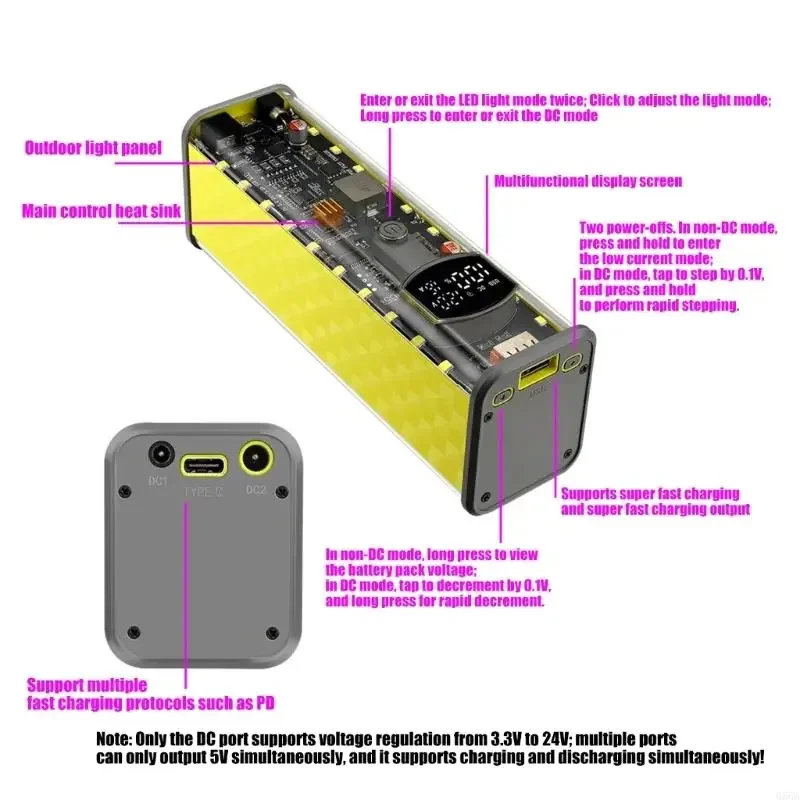 J60A 소형 65W 충전식 보조베터리 케이스 홀더 8슬롯 디자인 8Pcs 18650 배터리 상자 야외 및 여행에 이상적