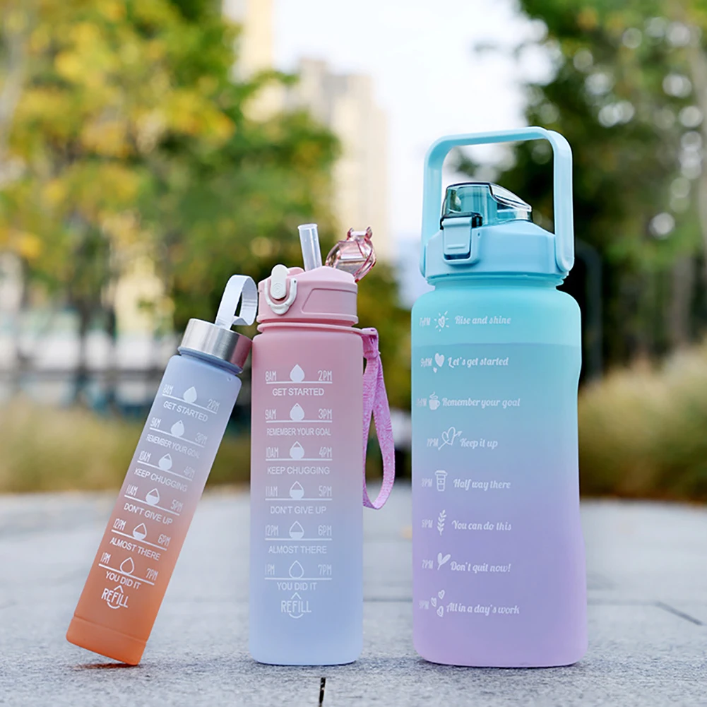 Bottiglia d'acqua 1/2/3PCS borraccia motivazionale borraccia sportiva con  adesivi segnatempo bicchieri di plastica riutilizzabili portatili