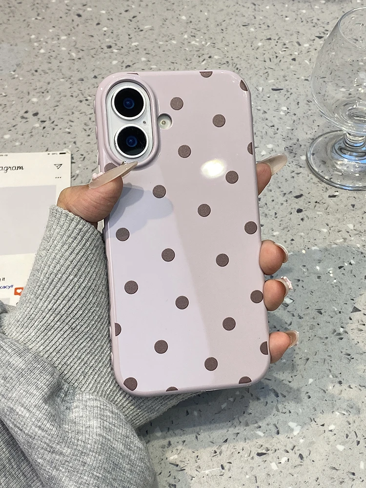 Chic Purple and Beige Polka Dots Glossy Protective Phone Case