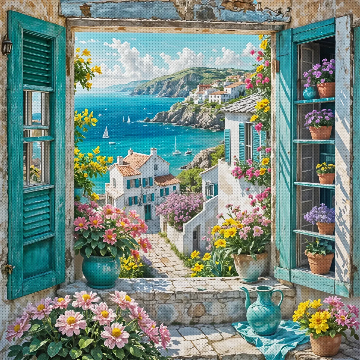 Vollstickerei aus Öko-Baumwollfaden 11CT, bedrucktes Landschaftsbild, Kreuzstich-Set für Zuhause, Kunst 40x40cm