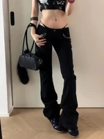 Women's Low Rise Jeans Black Flared Denim Pants Gyaru American Retro Korean Cyber Punk Trumpet Jeans Y2k Skinny Bell Bottom New - Image 5