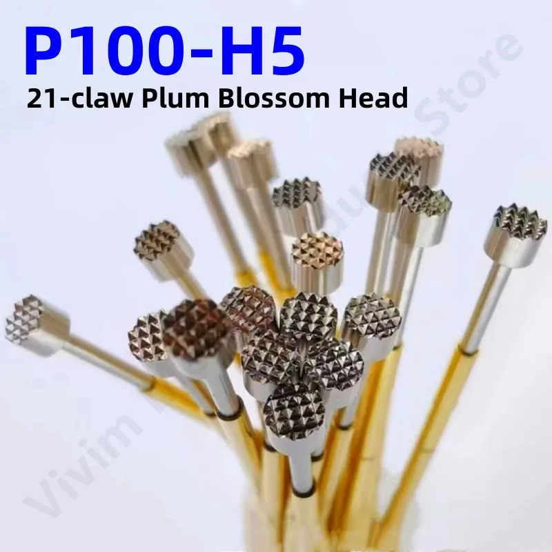 

100PCS P100-H5 33.35mm 21-claw Plum Blossom Head Dia 2.5mm Needle Spring Test Probe P100-H Dia 1.36mm Circuit Board Test Tool