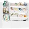 Toy Storage Organizer with 3 Movable Drawers, Bookshelf and Bookcase with 6 Plastic Bins & 2 Storage Cubbies, Toy Chest 1