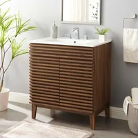 30 Inch Walnut White Bathroom Sink with Sink 1