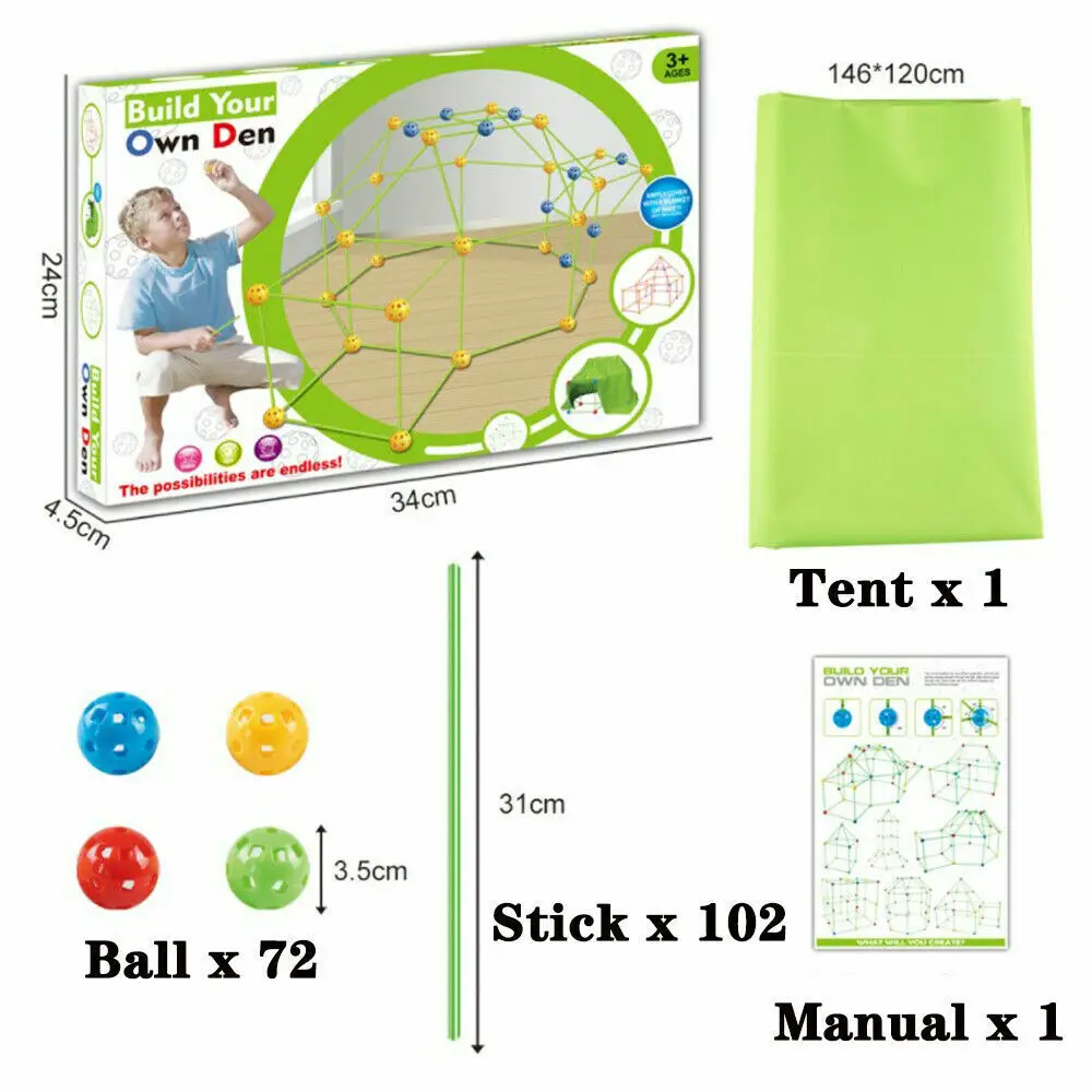 175pcs Kids Construction Fort Building Kit Castles 3D Play House Tent Toy building blocks