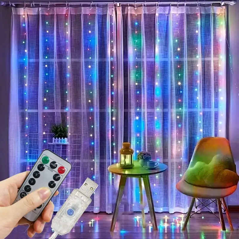thumbnail image 1 of Christmas Decoration 3/4/6M 8 Mode USB Curtain String Lights Fairy Light Wedding Home Party Holiday Decoration LED Bedroom Light, 1 of 5