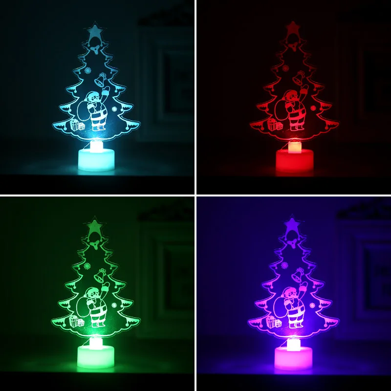 1 pieza de miniárbol de Navidad con luces LED que cambian de color y que se iluminan con la Feliz Navidad, decoración para fiestas en la mesa del hogar, adornos de Papá Noel