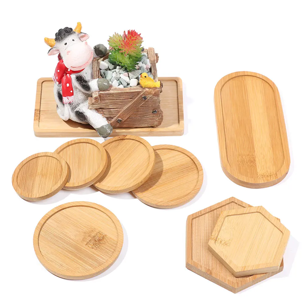 Wooden Bamboo Serving Plate Set Dish Tray Planters Hexagon Rectangle Round Square Fruit Plate Storage Pallet Kitchen Organizer