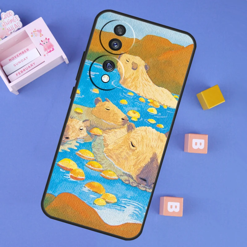 Luxurious Capybara Spa Protective Case for Various Honor Smartphones
