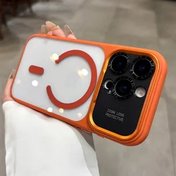 Crystal Clear Magnetic Case with Full Camera Lens Protection and Shockproof Design - iPhone 15 Plus (Orange)