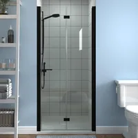 Bifold Frameless Glass Shower Door,Fold Clear Glass Shower Panel Pivot Swing Shower Doors,Matte Black Finish 1