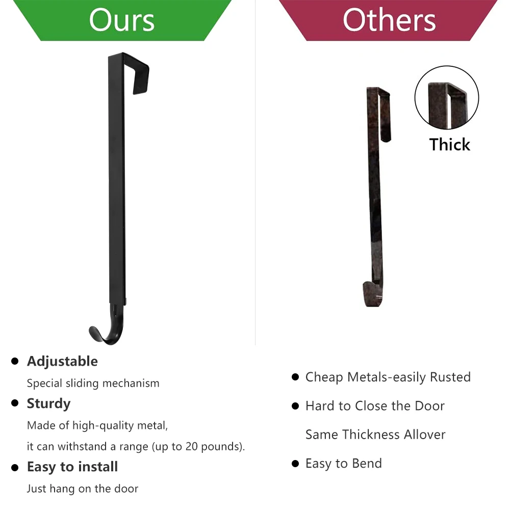 Adjustable Wreath Hanger Over The Door Wreath Holder Metal Front Door Hook Extensible Hanger for Front