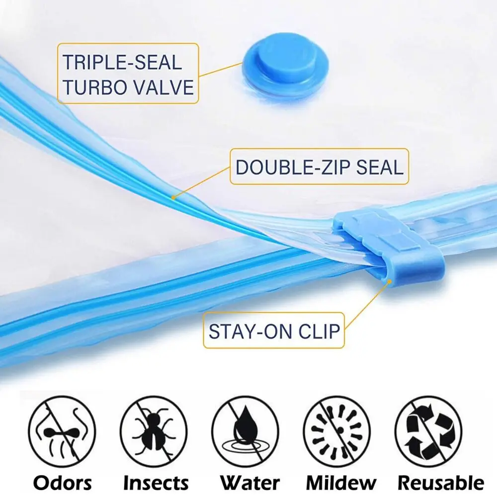 1PC Clothes Storage Vacuum Sealer Packing Bag Travel Case Space Saving Vacuum Storage Bags Large Capacity Transparent 3