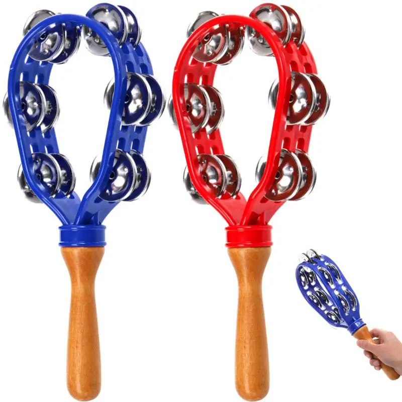Tambourine For Adults Wooden Handle Handheld Musical Tambourine Rustproof Waterproof Percussion Instrument Eco-Friendly Design