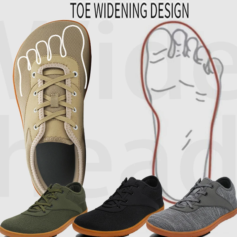 Men's barefoot walking shoes with wide toe and scattered minimalist shoes, suitable for gyms, driving offices.