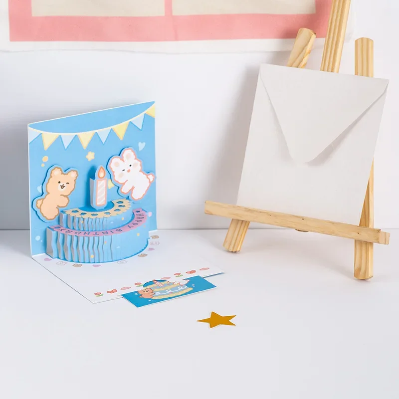 3D Pop Up Light Music Birthday Card Cute Bear Cake Greeting Cards Happy Birthday Party Surprise Blessing Card Gifts