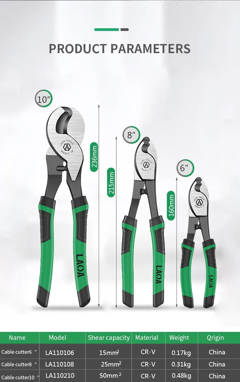 LAOA Cable Cutter CR-V Steel 6/8/10 Inch Crimping Pliers Bolt Cutting Electrical Wire Stripper Multifunction Hand Tools