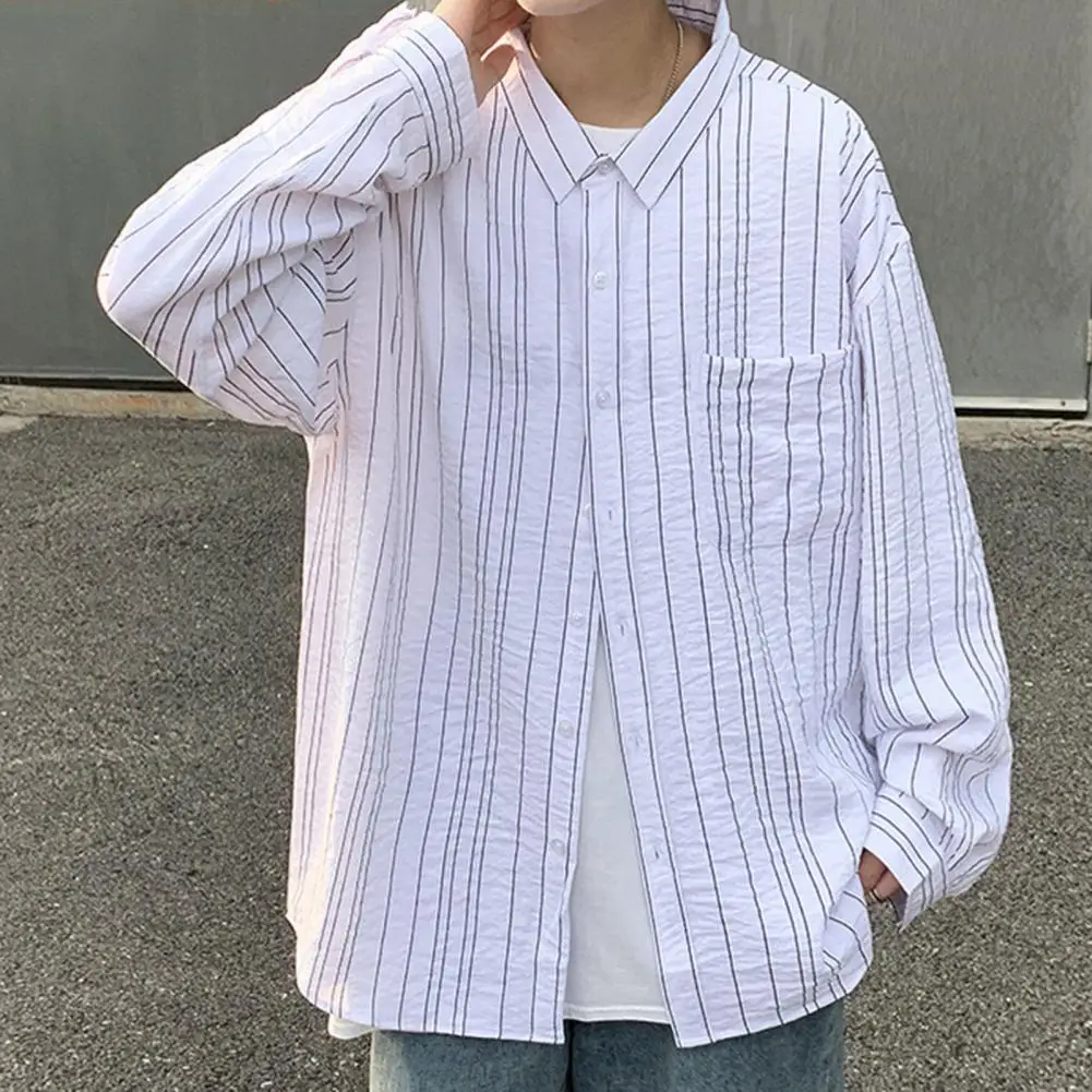 

Повседневная одежда, однобортная рубашка из полиэстера в полоску с длинным рукавом для пары
