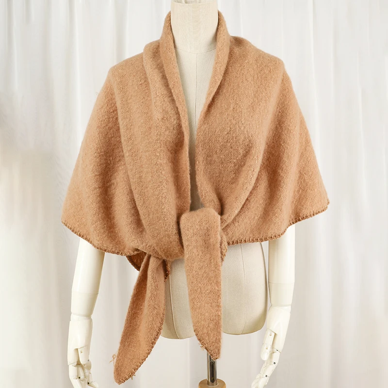 Women Winter Warm Cashmere Plaid Triangle Scarf Shawl Fashion Soft Solid Luxury Pashmina Lady Thick Blanket Long Bandana Scarves 4