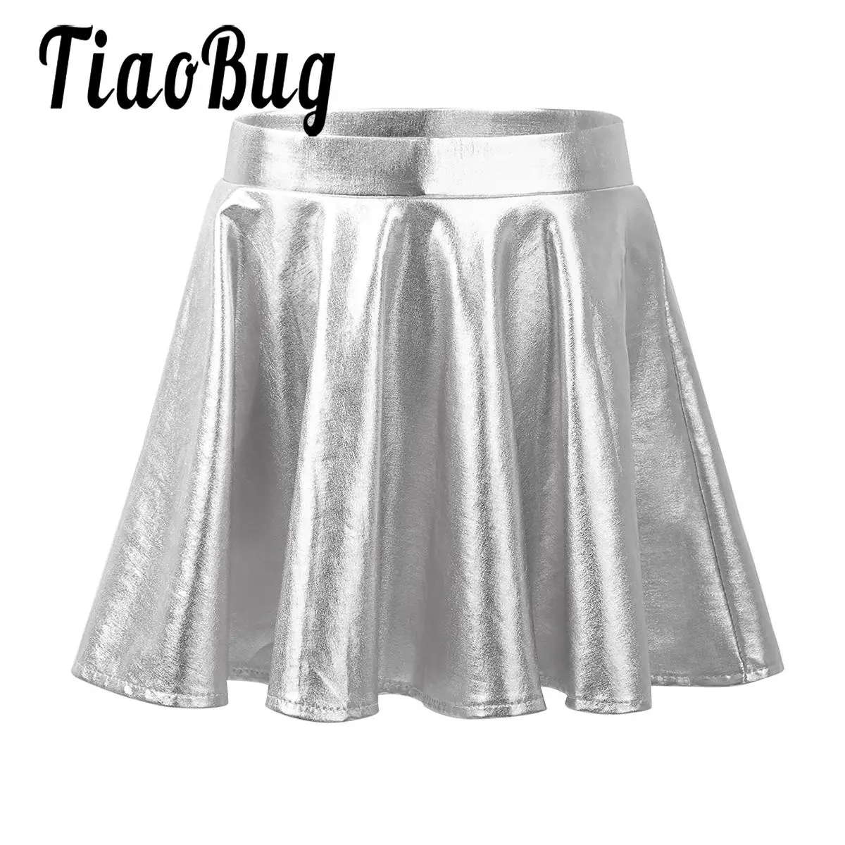 

Kids Girls Flared Pleated A-Line Mini Skirts Ruched Skater Dance Skirt Athletic Metallic Shiny Scooter Skirt with High Waist