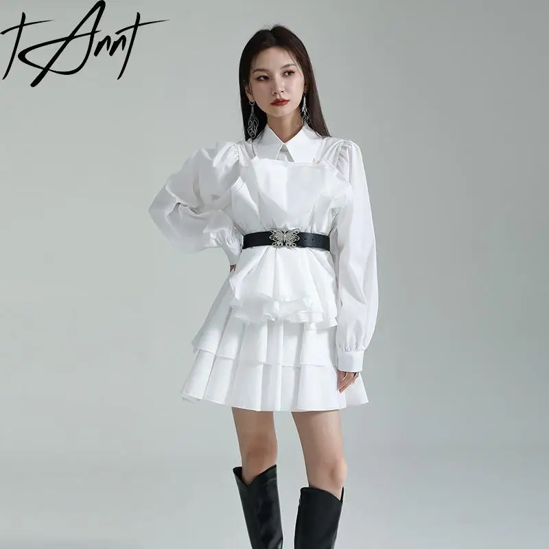

Women Dress Lantern Sleeve Ruffles Patchwork Shirts Dresses Long Sleeves Black White Leisure Short Dresses Summer Clothes Women