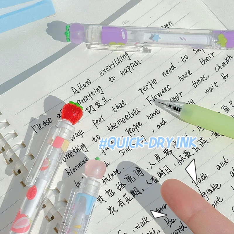 4 Pcs/Pack Creative Fruit-Shaped Gel Pens Rotatable 0.5mm ST Tip Quick-Drying Black Ink Smooth Writing Pens Office Stationery