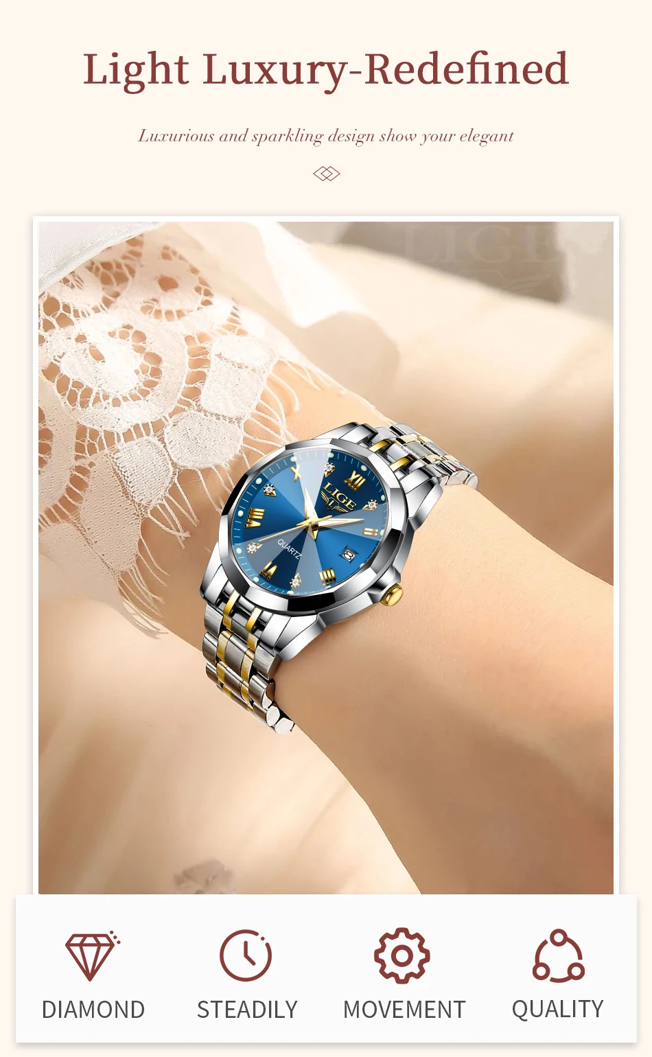 LIGE Orologio Donna - Vista sul polso
