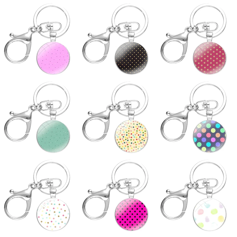 

Fashion Cartoon Design Creative Polka Dot Keychain Handmade Glass Cabochon Key Ring Holder Pendant Key Chains