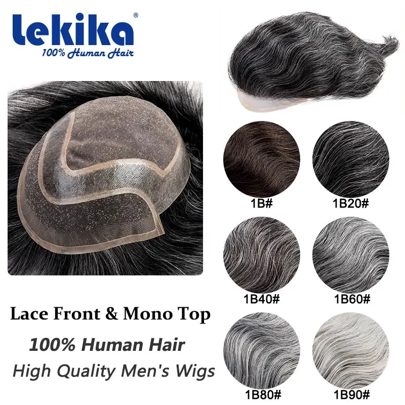 Human hair toupee Virgin Hair Toupee For Men HD Swiss Lace With Thin Skin PU Mono Top Male Hair Durable Prosthesis 6