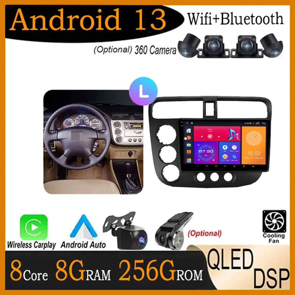 

9 Inch For Honda Civic 7 2000-2006 Android 13 Car Radio Multimedia Player Navigation GPS Carplay 4G WIFI Stereo Screen