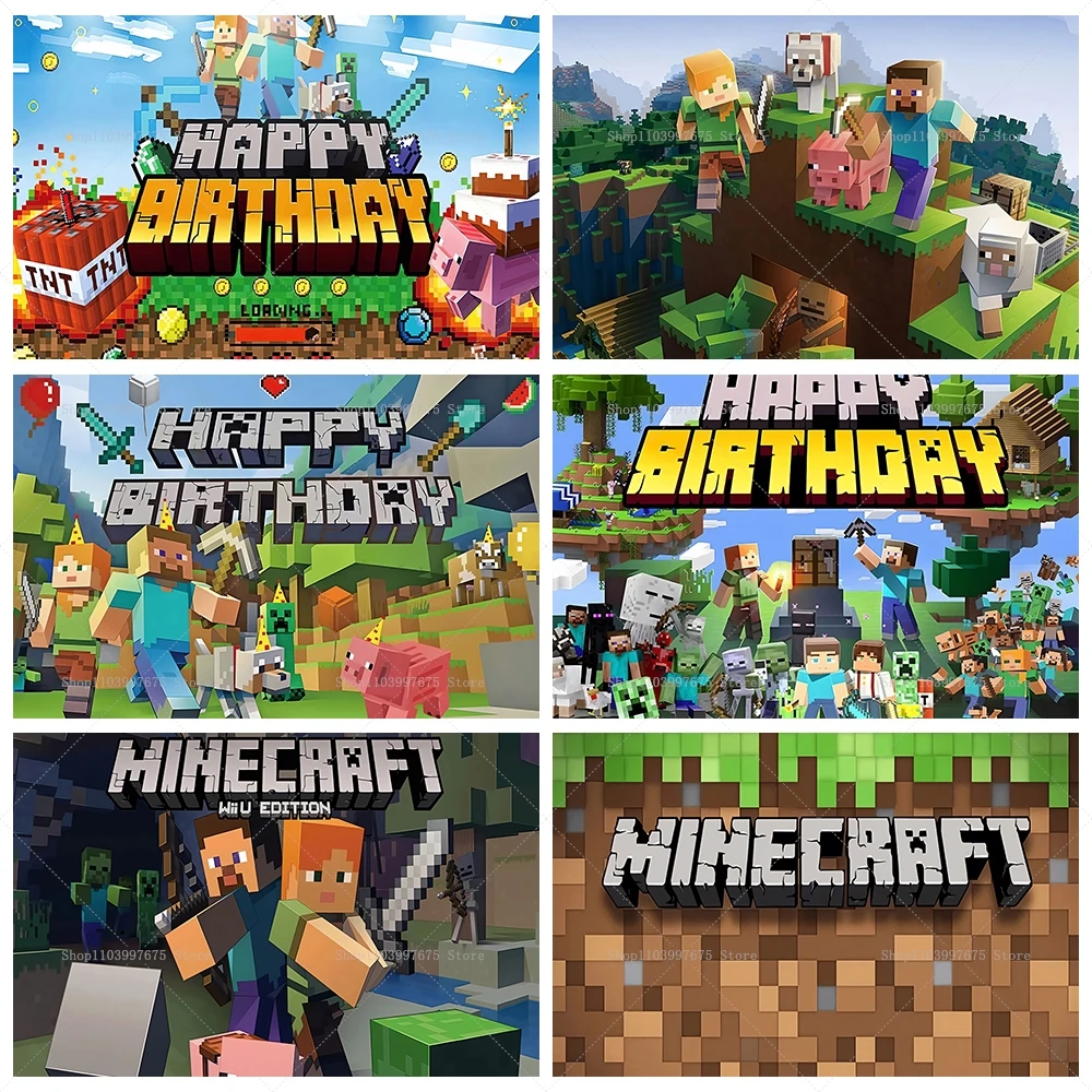 Birthday Backdrop Pixel Background for Photography Boys Gaming Birthday Party Decor Supplies Baby Shower Banner Photo Studio