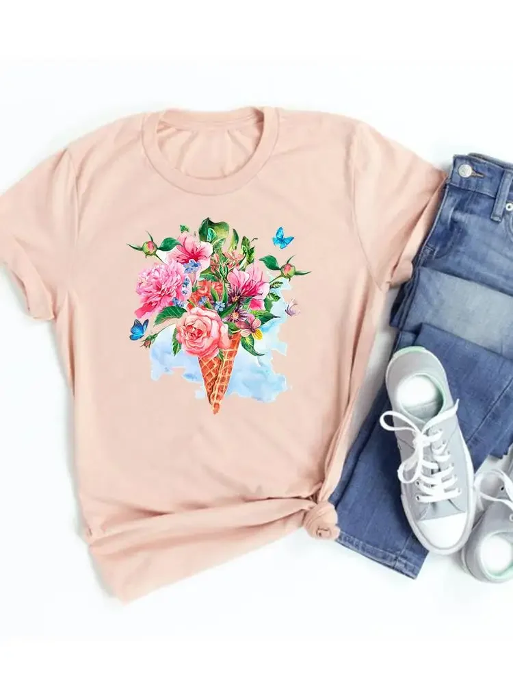 

Футболка женская с принтом в виде бабочек и коротким рукавом