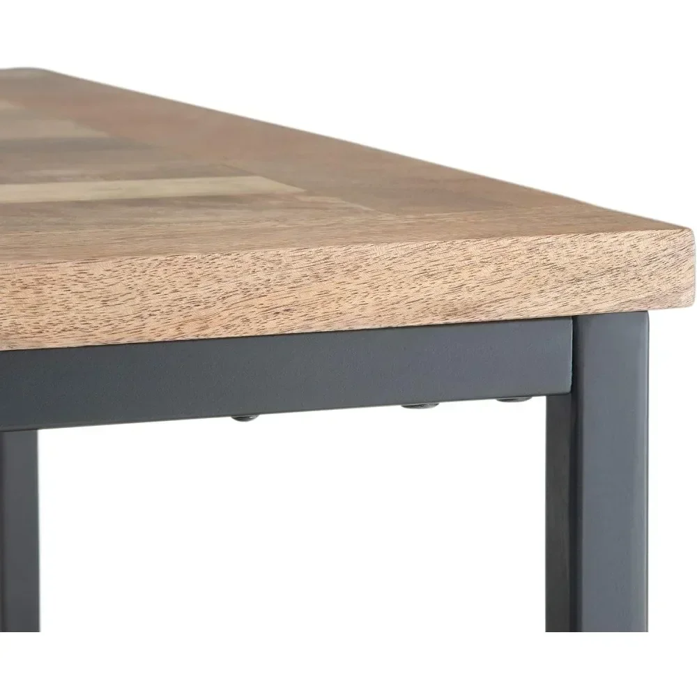 SOLID MANGO WOOD and Metal 34 Inch Wide Square Modern Industrial Coffee Table in Natural, for The Living Room and Family Room