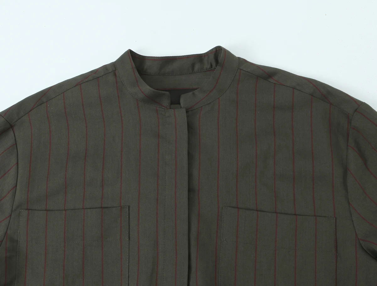 Women's Striped Stand Collar Shirt Spring Autumn New Female Long-Sleeve Shirt Lady Loose Fit Casual Fashion Versatile Blouse Top