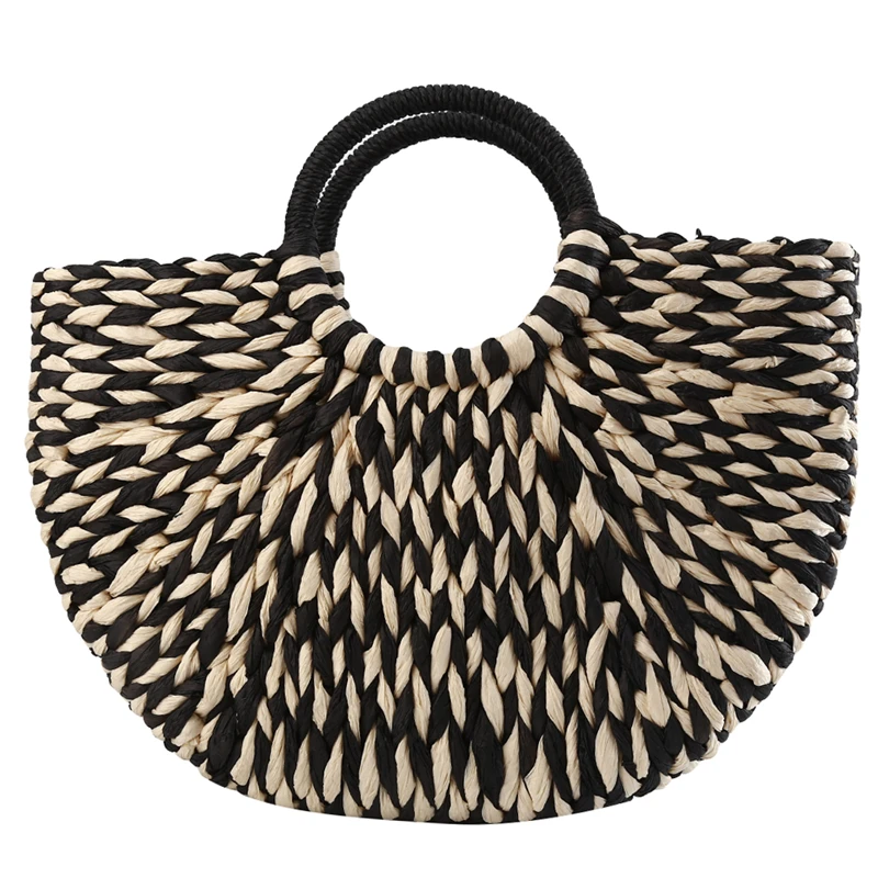 Sac rotin demi-rond - Noir et Blanc