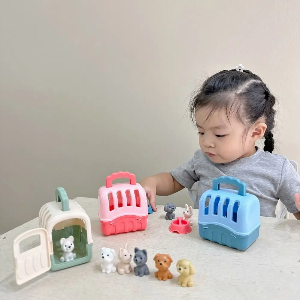 Playing House Pet Basket Dog Set Scene Playing Family Toys Dog Dollhouse Cartoon Miniature Dog Cage Toys Birthday Gift