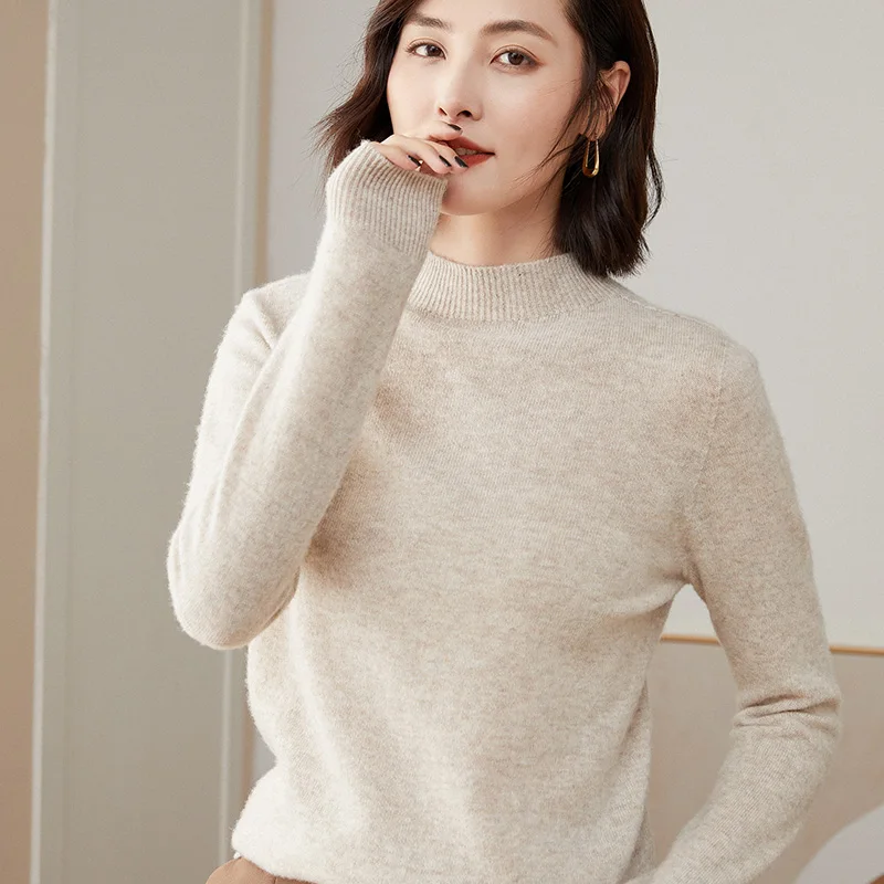 Autumn And Winter New Ladies Half High Neck Pure Wool