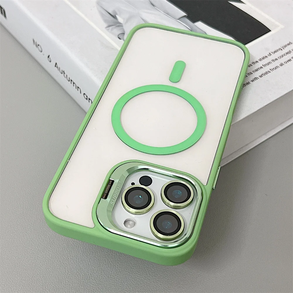Luxury Magnetic Shockproof Phone Case with Stand and Glass Lens Protection