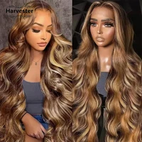 13x6 mettre en évidence Hd dentelle frontale perruque cheveux humains P4/27 couleur miel blond perruques de cheveux humains 40 pouces vague de corps pour les femmes 1
